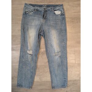 Ruff Hewn Women's Distressed Pearl Rhinestone Jeans Size 16W